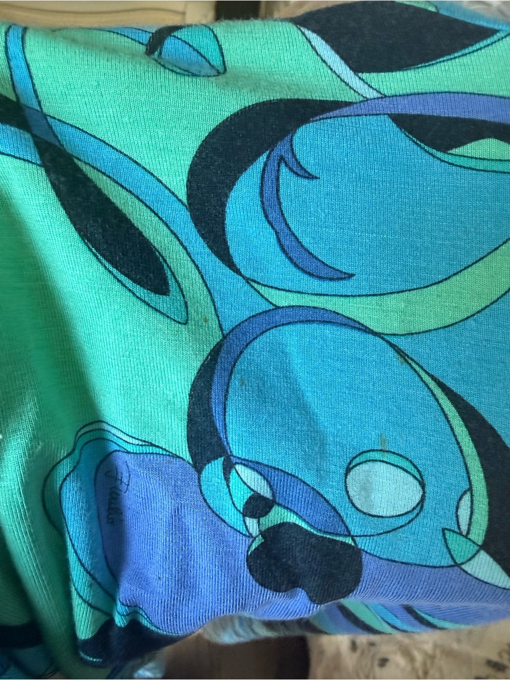 Emilio Pucci Short-Sleeve Mock Neck Top in Blue and Teal Swirl Print - Picture 5 of 7